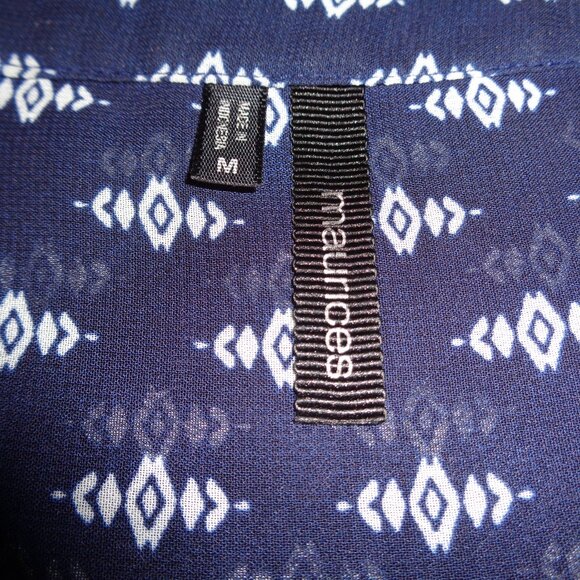 Sheer blue with white patterned Maurices long sleeve blouse in size Medium - Picture 5 of 6
